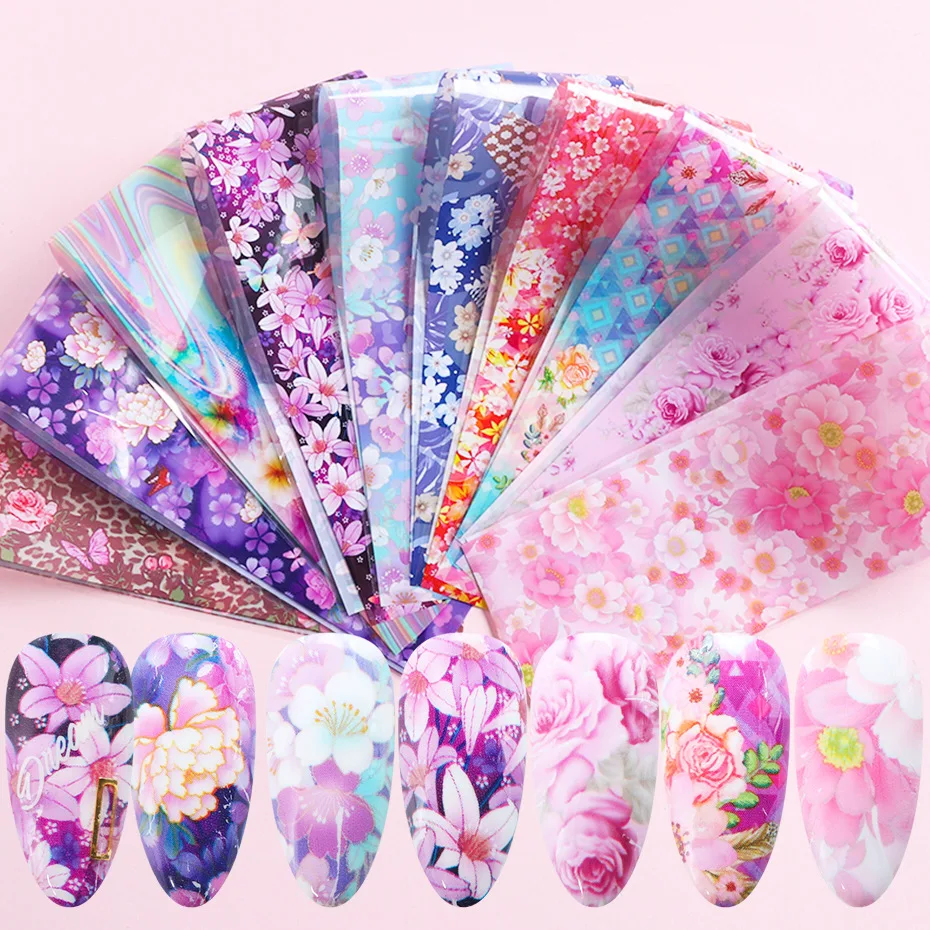 

Holographic Floral Stickers Nail Art Butterfly Nail Foil Transfer Starry Sky Decal Paper Adhesive Slider Decor Sets