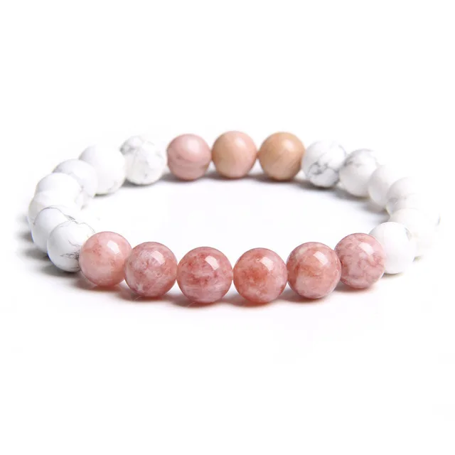 

New Arrival Fashion 8MM Natural Stone Beads Howlite Rhodonite Relationship Bracelet for Women