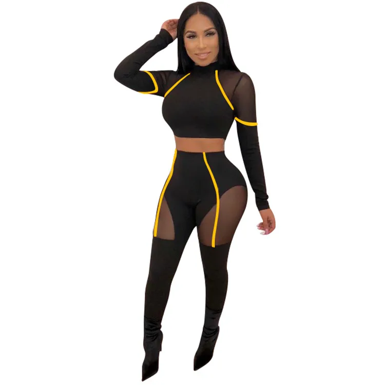 

TOB Womens High Quality Sexy Suits Stripe Patchwork Club Jumpsuit Crop Top Pants Women's Two-piece Set JZ525