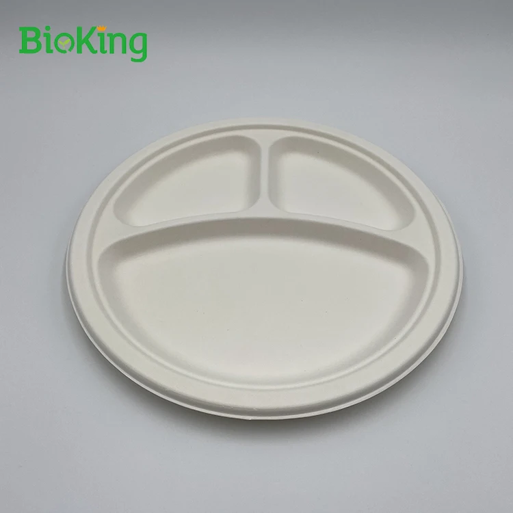 

Fashion bamboo plates biodegradable cutlery compostable bagasse slop hamburger 3 compartment plate takeout boxes, Bleached;natural