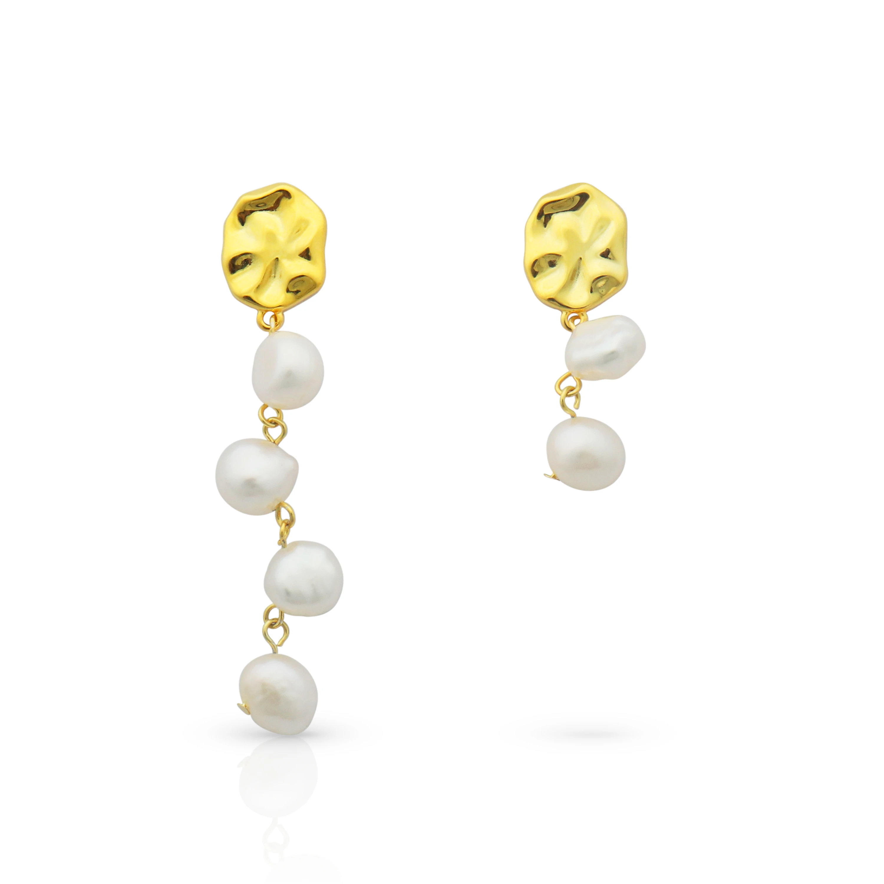 

Chris April fine jewelry 925 sterling silver gold plated Custom vermeil organic shape barque natural pearl earrings