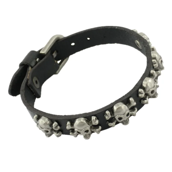 

Halloween ornament genuine leather wristband men's jewelry bracelet, Black/brown