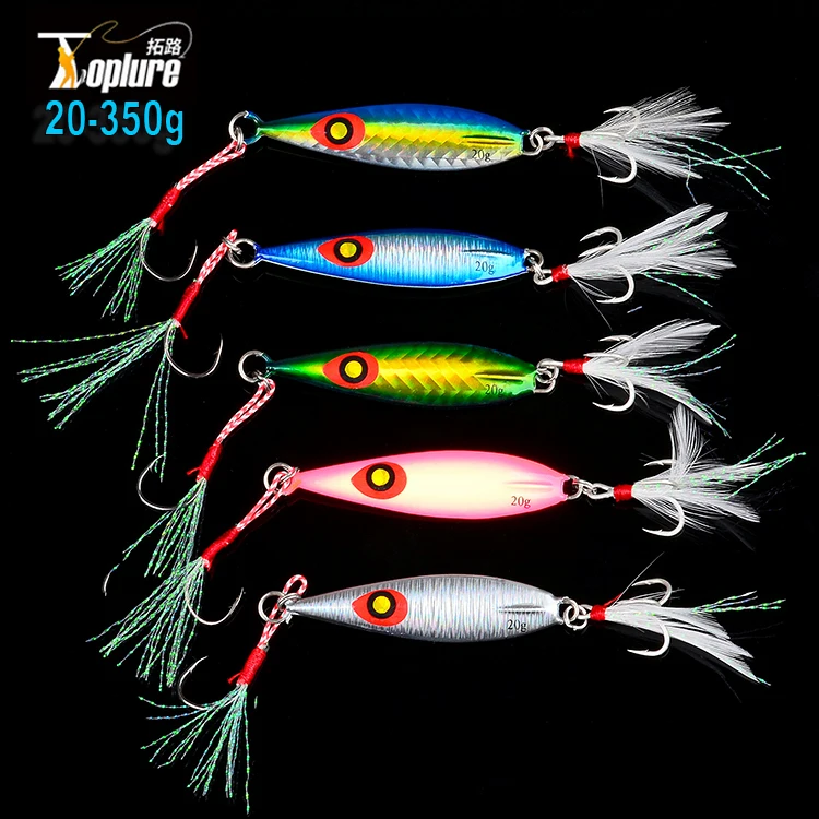 

TOPLURE 20g-350g Slow Pitch Fish Metal Jig Lures with Mustad Jig Hook Long Casting Jig Deep Sea Boat Luminous Fishing Lure Bait