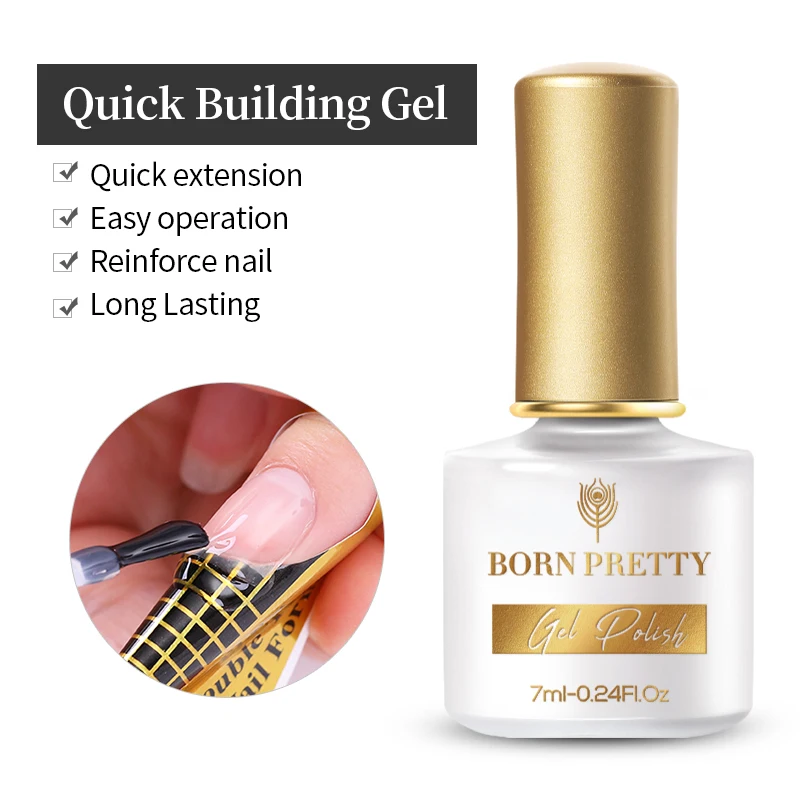 

BORN PRETTY 1 Bottle 7ml Fast Tips Finger Extension Nail Glue Quick Extension Nail Gel Builder UV Gel, Transparent