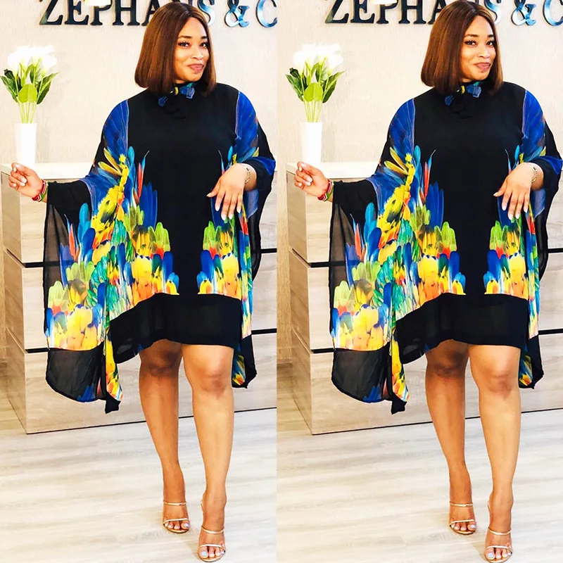 

African Chiffon Casual dresses loose bat sleeve dresses two pieces suit dress, As showed