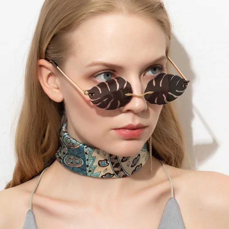 

MOCOO 2020 New metal leaf style sunglasses trendy personality party candy color sun glasses fashion unisex eyewear, As you see