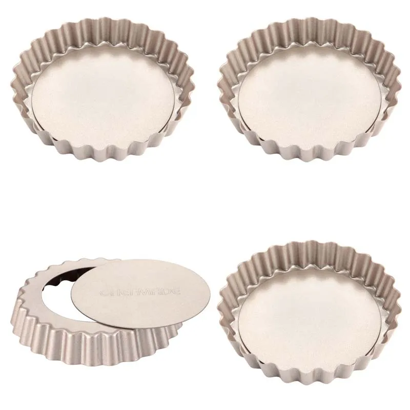 

CHEFMADE Mini Tart Pan Set 4-Inch 4Pcs With Removable Loose Bottom Non-Stick Quiche Bakeware Set 4 of Mini Round Pie Dish, Champagne gold