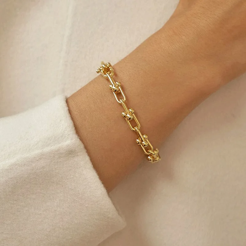 

European New Arrival Gold Silver Plated U Shape Joint Bracelet Link Chain Joint Bracelet Necklace for Punk Women Men
