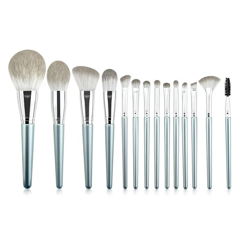 

Professional Eye Makeup Brushes 14 Natural Hair Eye Shadow Eyeliner Eyebrow Brush Makeup Set Tool Private Label Custom, Blue