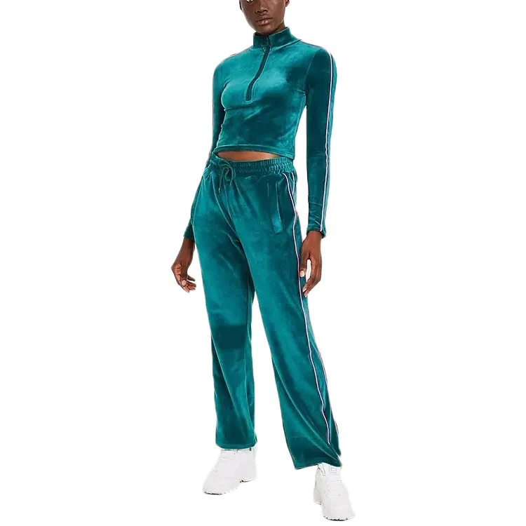 

Hot Sale OEM women green velvet tracksuit women velour tracksuits