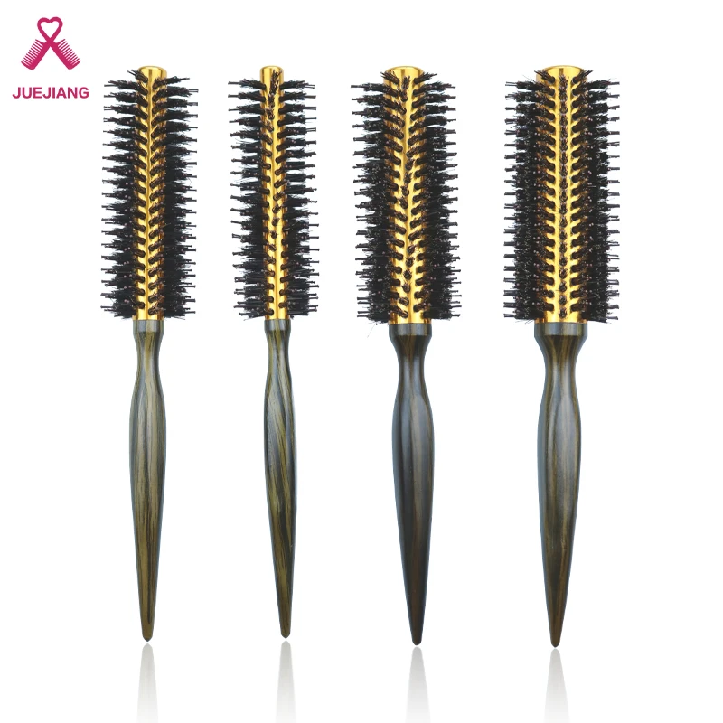 

Super Small Medium Large Round Roller Hair Brush Roller Wooden Handle Styling Brush with Nylon Boar Bristles