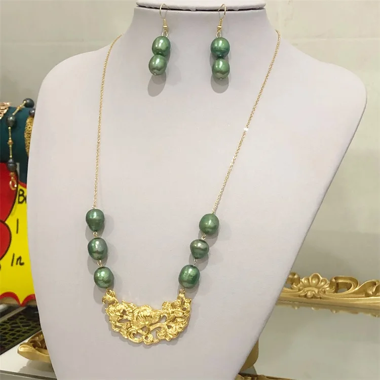 

JX227 Polynesian plumeria flower leaf post earring set different pearl colors available long chain flower pendant necklace