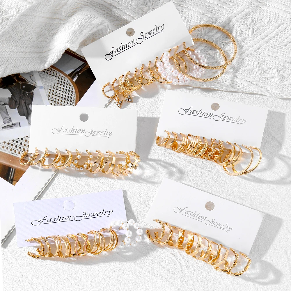 2024 Trendy Luxury Fashion Pearl Stud Hoop Earrings Set Gold Plated Butterfly Moissanite Pearl Earings for Women Jewelry Set