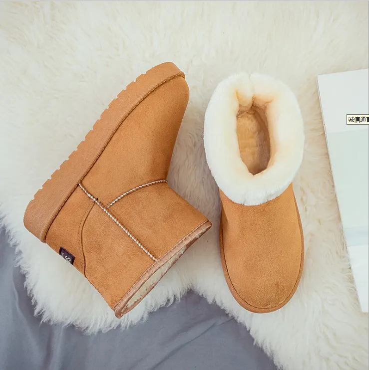 

2021 Ladies Snow Boots Fur Ankle Boot Female Bowtie Warmer Plush Suede Rubber Flat Slip On Fashion Platform Winter Boots Women, Picture