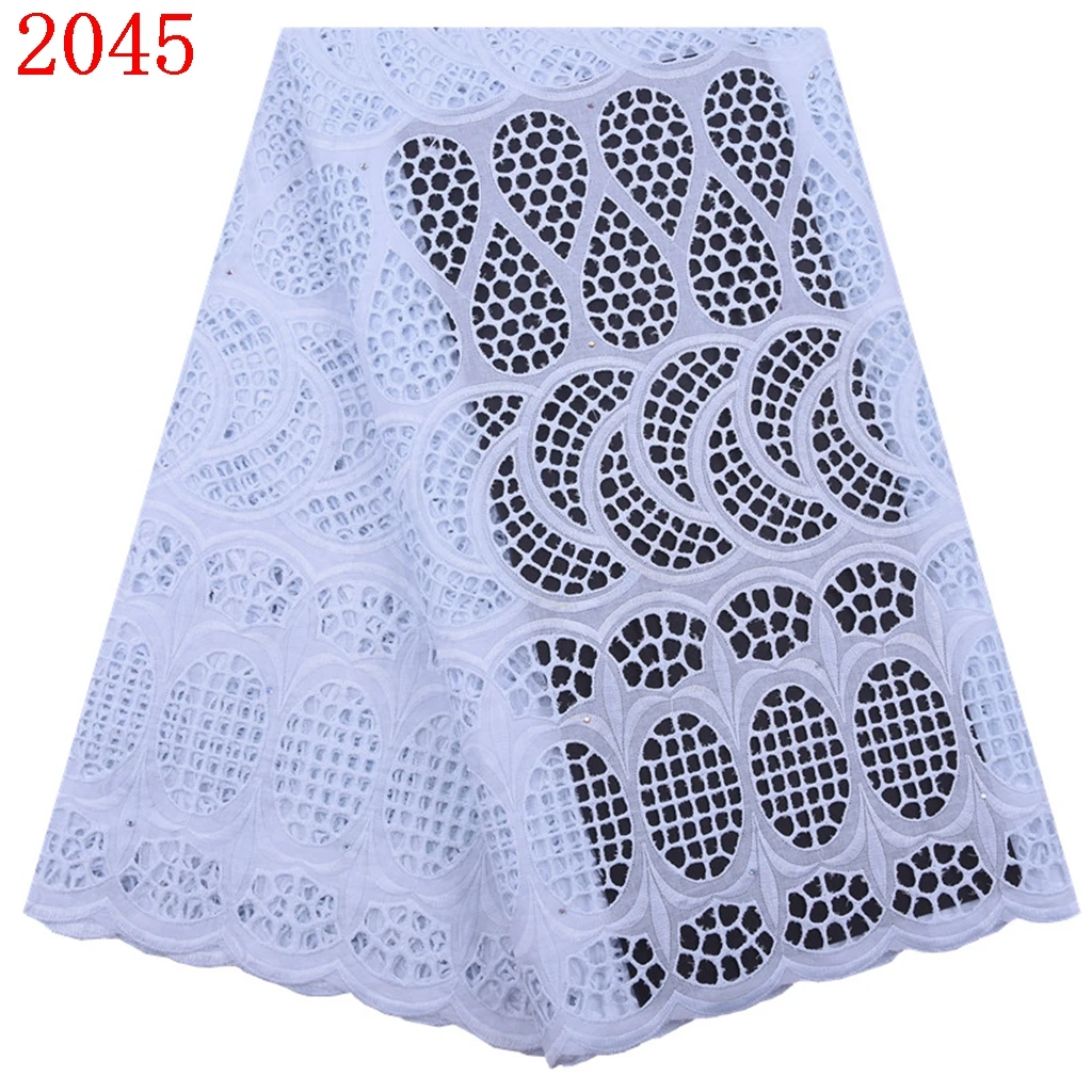 

100% Dry Cotton Lace Fabric With Stones Embroidery African Swiss Voile Cotton Lace For Party &Wedding Dress 2045