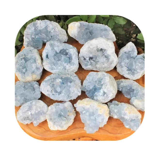 

natural bulk precious stone reiki stones sky blue celestite druzy geodes for Decor