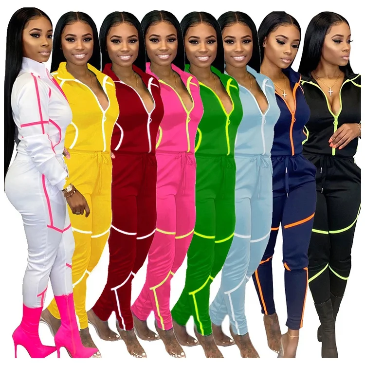 

Fall Clothing Fashion Color Block Sportswear Women Tracksuits Two Piece Pants Set, Multiple colour to choose