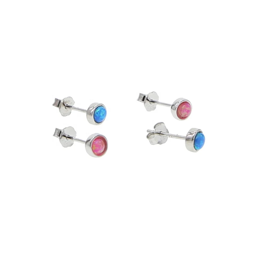 

2021 new round Blue Opal Stone Guarantee 925 Sterling Silver Stud Earring Ocean Style Fashion Small Cute Earrings For Lover