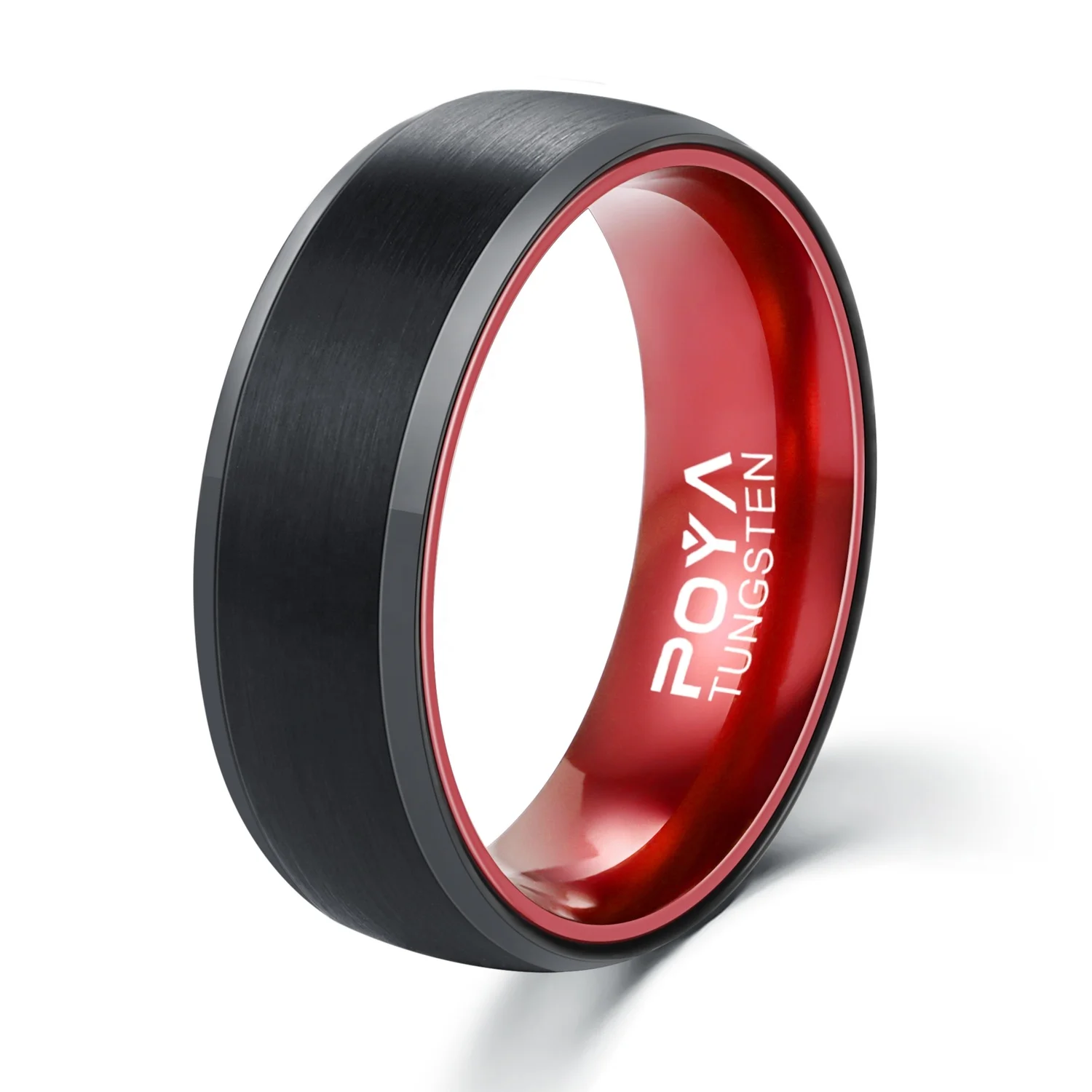 

POYA Jewelry 8mm Red Anodized Aluminum Ring Interior Tungsten Carbide Men's Wedding Band