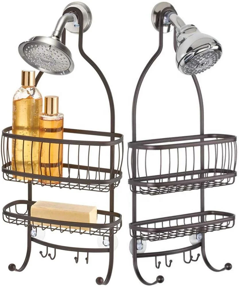 
Metal Wire Hanging Shower Caddy, Extra Wide Space for Shampoo, Conditioner, and Soap with Hooks for Razors, Towels 
