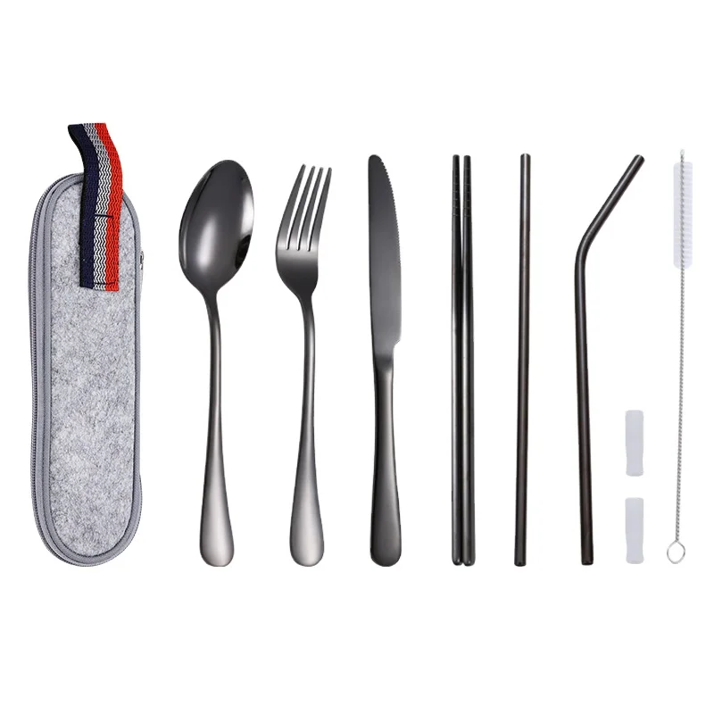 

Outdoor camping tourism portable tableware seven piece set stainless steel knife and fork tableware set
