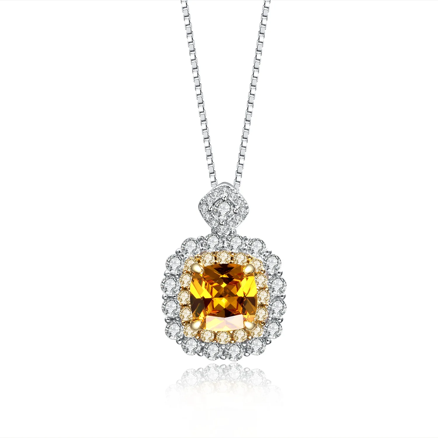 

Diamond Jewelry Princess Square Yellow Fancy Fancy Diamond Pendant Female Gold Plated High-end Necklace Pendant S925 Engagement