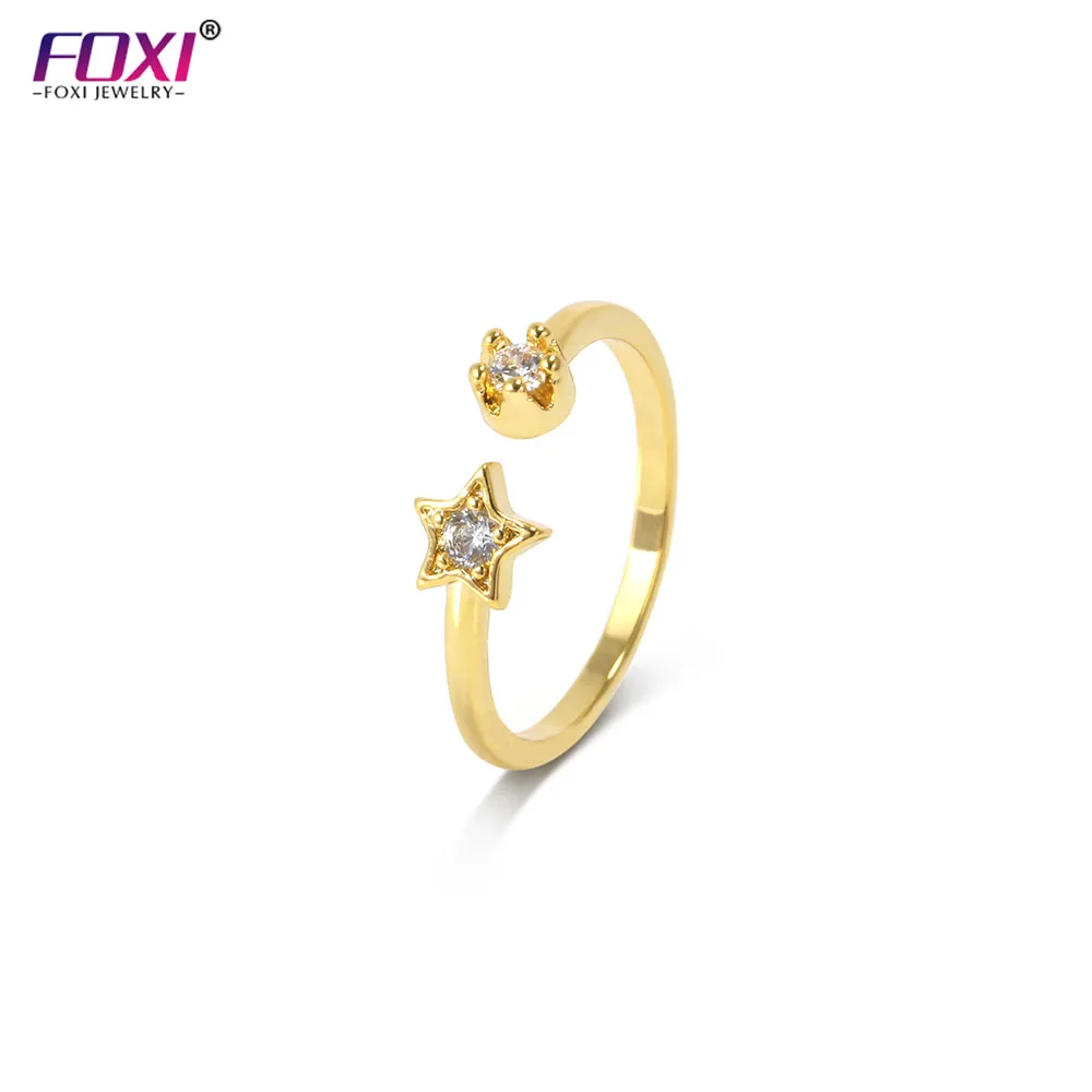 

18K Gold Plated Cubic Zirconia Star Flower Open Cuff Rings for Women Silver Ring