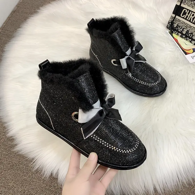 

Wholesale Winter Warm Outdoor women boots diamonds rhinestone casual shoes Fashion Platform snow boots, Black, gold,silver