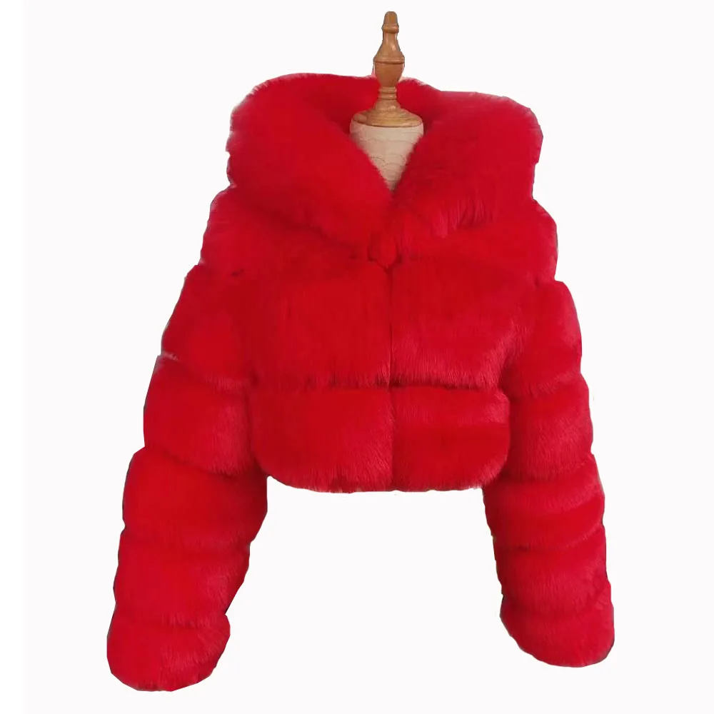 2020 New Arrivals women Long Sleeve women ladies hooded Faux Fur cropped jacket