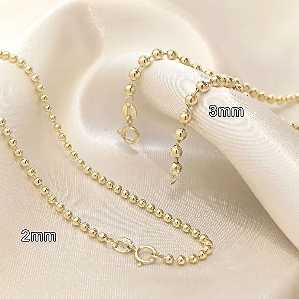 

Fashion Jewelry Wholesale Italian 18K Solid Gold Chain 2mm 3mm Bead Gold Necklace Bulk AU750 For Women Men Necklace