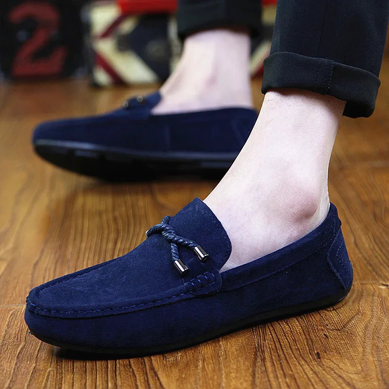 Soft Moccasins Men Loafers Genuine Leather Shoes Men Flats Gommino Driving Shoes,02 Fur Dark Blue,8.5