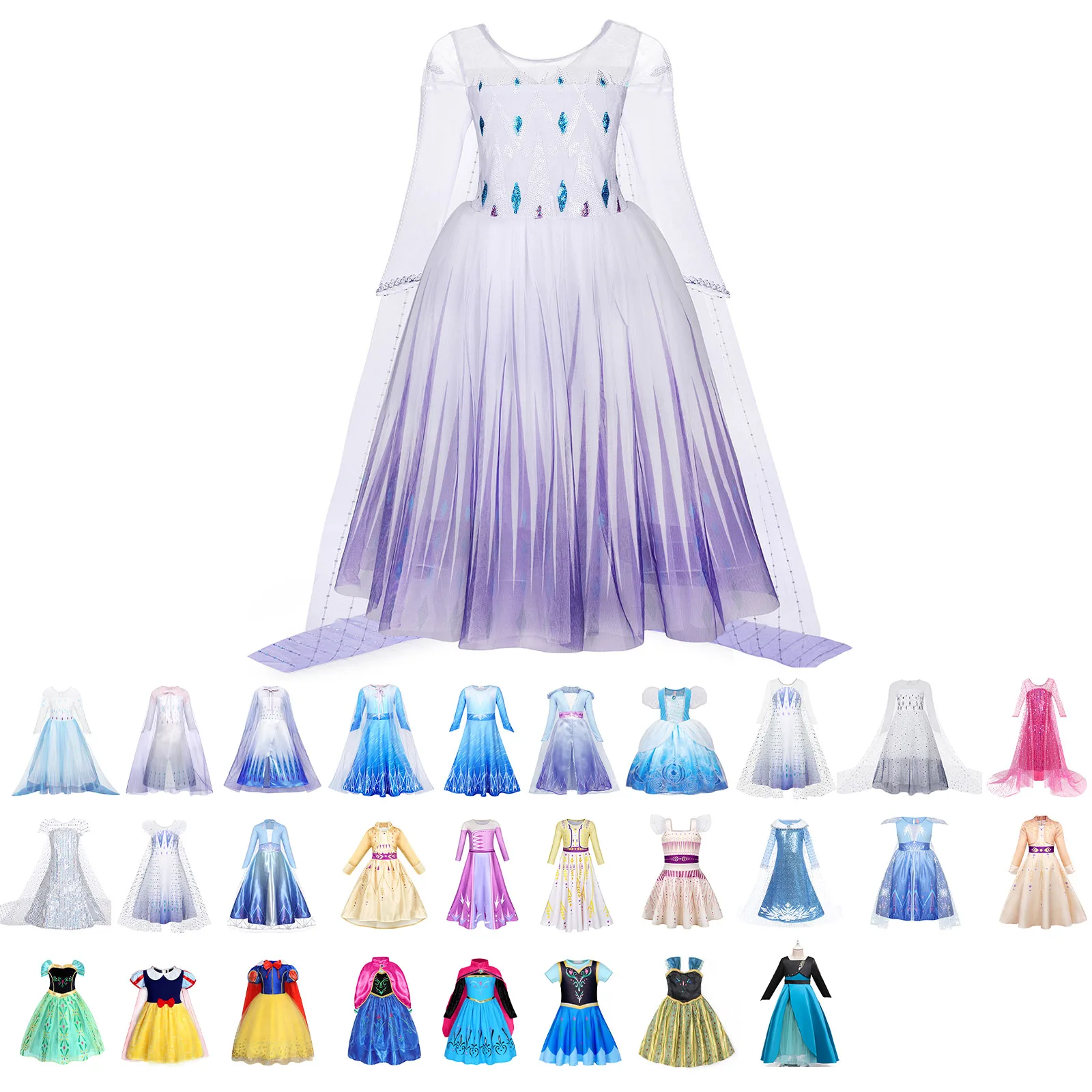 

Elsa 2 Dress for Girls Princess Costume Birthday Party Dresses Toddler Elsa Queen Cosplay Halloween Rope Play Outfit Clothing
