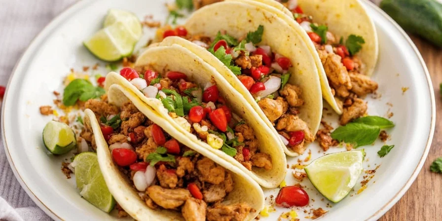 Grilled chicken asado tacos with vibrant toppings