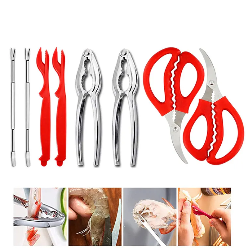 

Seafood Tools Set Pliers Fork Spoon Scissors Seafood Cracker Crawfish Prawns Lobster Crab Nuts Shellfish Seafood Sheller Knife