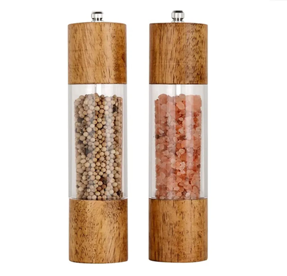 

Premium Acrylic Salt and Pepper Grinder Manual Salt and Pepper Mills Wooden Shakers with Adjustable Ceramic Core