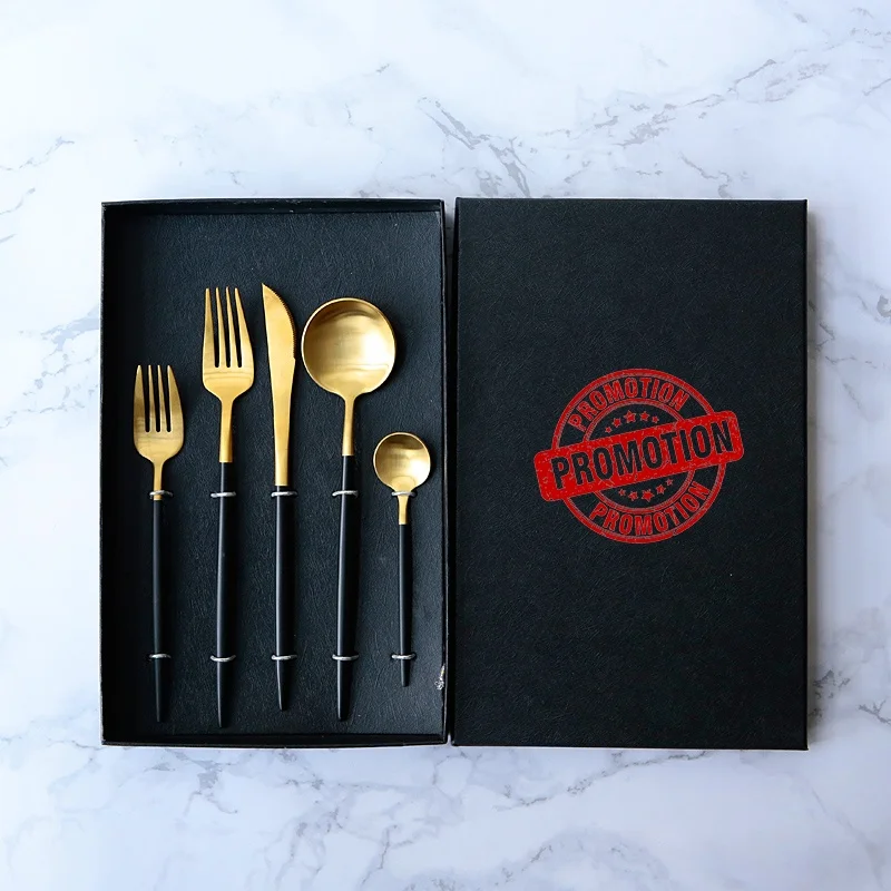 

christmas gift 24 piece cutlery set stainless steel 18/8 matte gold flatware set metal knife fork spoon in stock with box