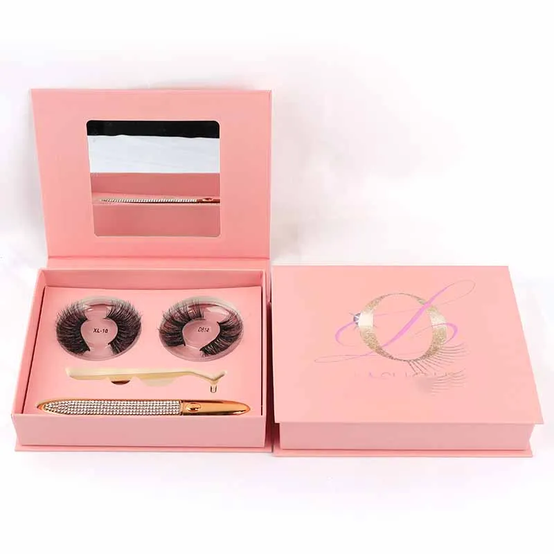 

2 Pairs lash book with mirror 100% cruelty free mink eyelashes money eyelash packaging boxes
