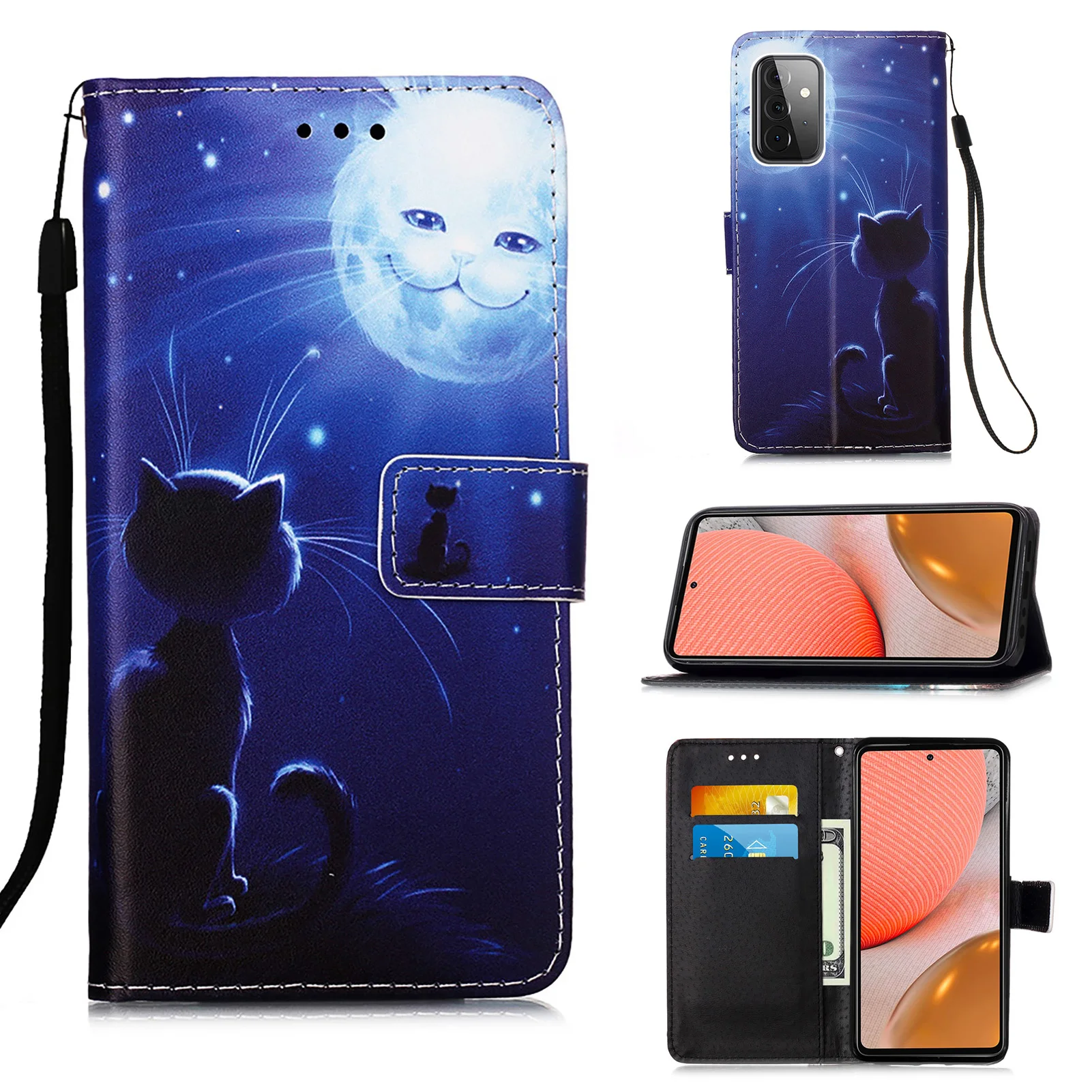 

Book Style Card Holder Slot Flip holster Cover PU Leather Phone Case For Galaxy A72 4G 5G Wallet Bag Stand Capa Cover Cases