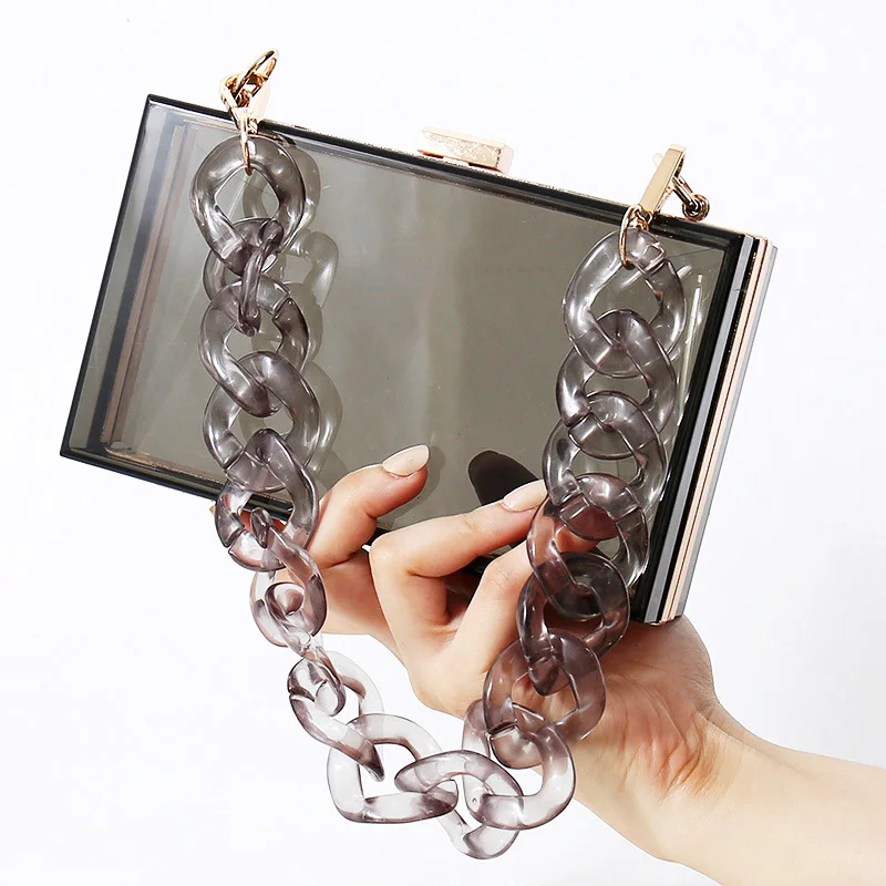 

Wholesale Unique Ladies Transparent Boxed Chain Purse Crossbody Handbag Trendy Women Clear Acrylic Evening Clutch Bag