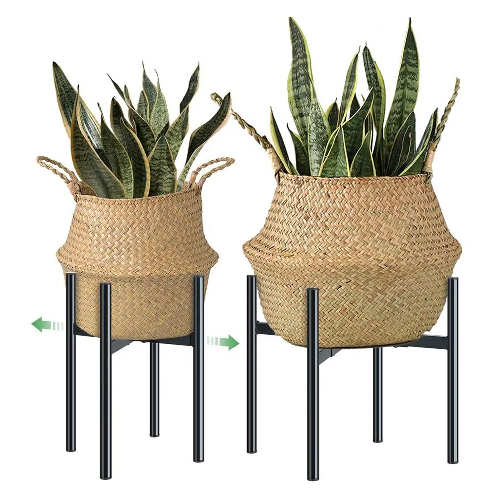 

Plant Stand Indoor Metal Adjustable Plant Stand 12inch Modern Circular Tube Plant Holder Black Iron Flower Stand for Home Garden