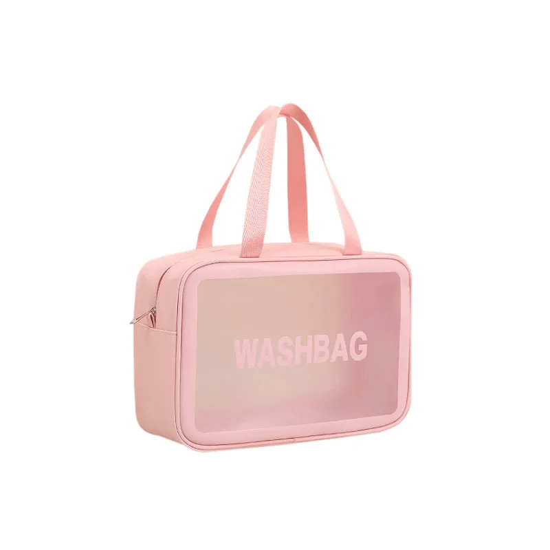 

Hot sale Large Capacity Pink Portable Female Travel Pu Transparent Waterproof Toiletry Storage Bag