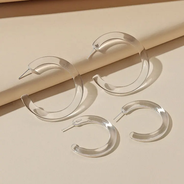 

New Design Round Resin Earrings Jewelry Europe Exaggerated Hip Hop 5cm Transparent Acrylic Resin Big Hoop Earrings Women 2021