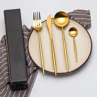 

Portuguese Design High Quality Matte Golden Cutlery Set 18/10 Spoon Fork Knife Western Wedding Gifts Gold Flatware 2 buyers