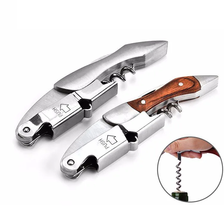 

custom metal stainless steel wine bottle opener wood wine corkscrew for gifts, Stock color