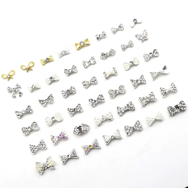 

Paso Sico 44 Designs Popular Shiny Glass Diamond Pearls Rhinestone Butterfly Bow 3D Nail Charms for DIY Finger Nails