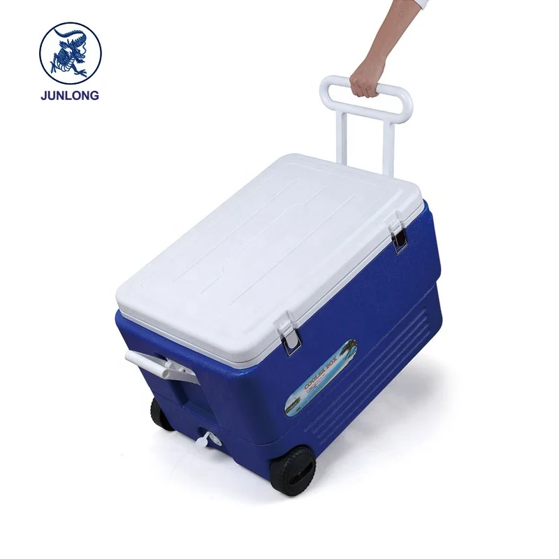 

Wholesale 60 Quart Insulated Cooler Box for Outdoo Ice Cube Roller Cooler, Blue or custom