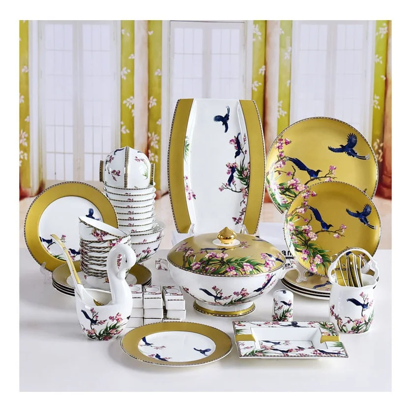 

Hot sale Jingdezhen Customized Ceramics Gift European Bone China Tableware Bowl Plate Spoon Dish Dinner Set, As the photos