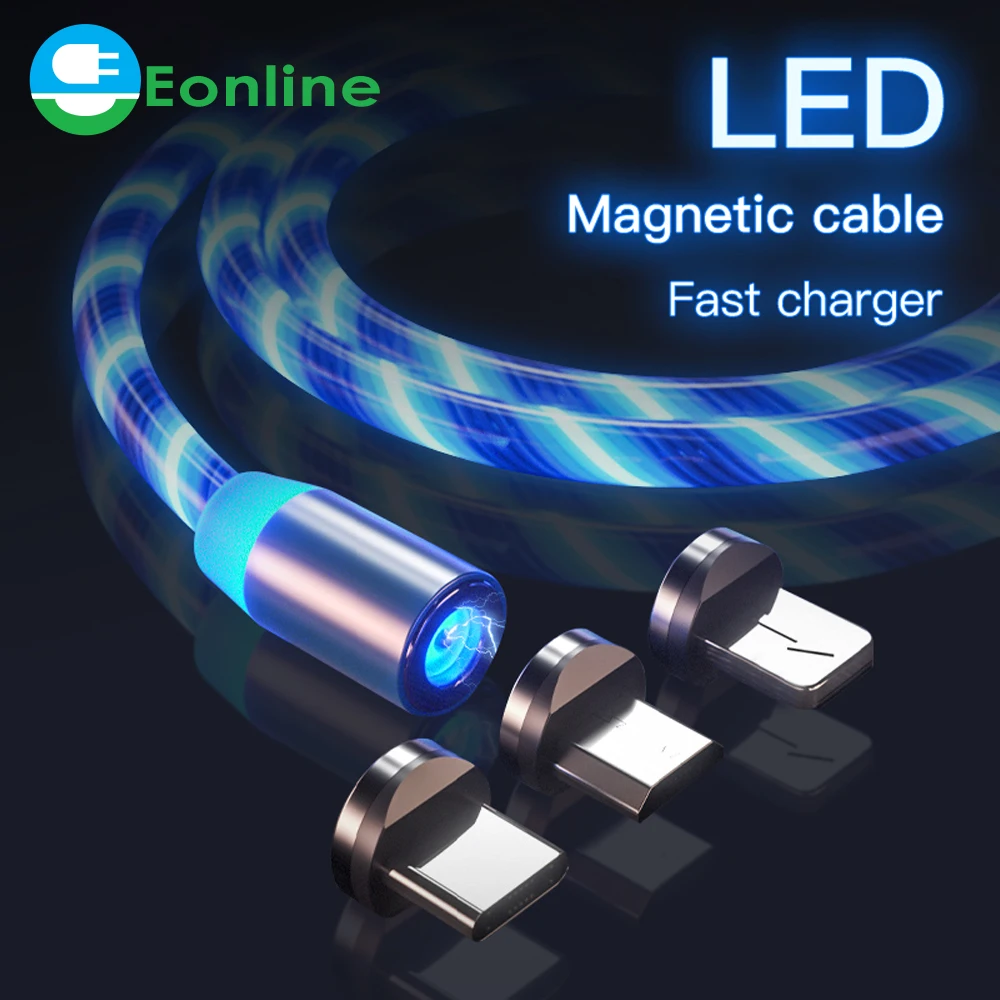 LED Glow Flowing magnetic Charger usb cable Type C Micro USB C 8 Pin Charging for 8-pin android magnetic Cable Charge Wire Cord