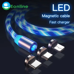 LED Glow Flowing magnetic Charger usb cable Type C Micro USB C 8 Pin Charging for 8-pin android magnetic Cable Charge Wire Cord