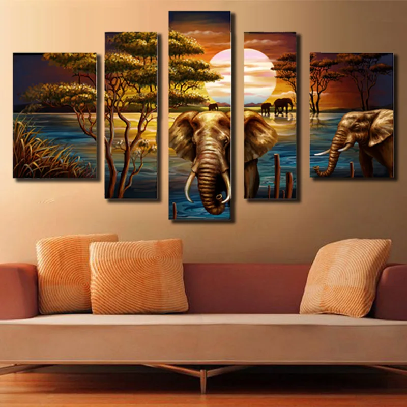 

Wall Decor Painting Living Room Decoration Art Elephant Wholesale Vintage Poster Oil Vietnam Landscape Canvas